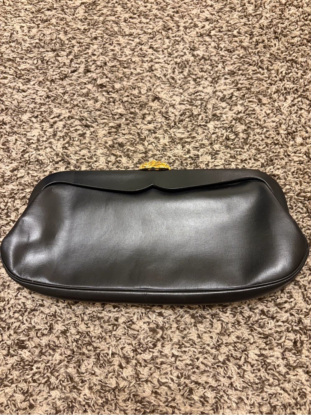 Vintage 1950’s henri bendel Black Leather Clutch with Gold Clasp